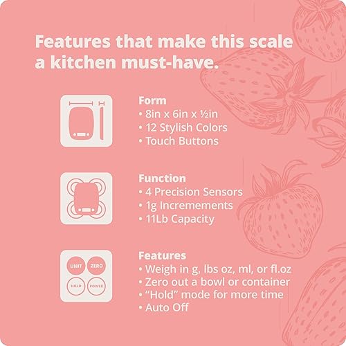 Miniatura 5 de Greater Goods Báscula de cocina esencial, plástico, báscula digital de cocina y báscula de preparación de alimentos, diseñada en San Luis, rosa