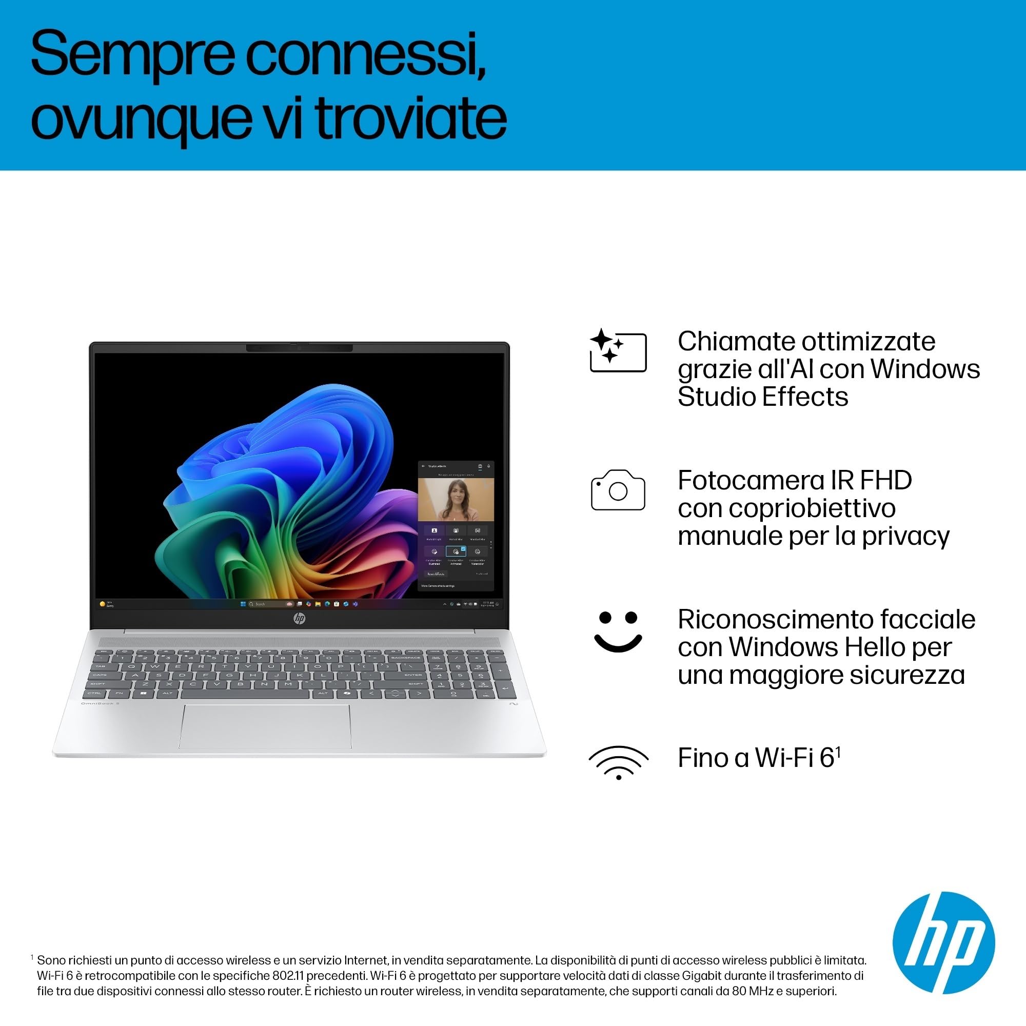 HP OmniBook 5 16-ag1004s, Notebook, (Processore AMD Ryzen AI 7 350, 24GB RAM, 512GB SSD, Windows 11), Lavoro d'ufficio avanzato, Multitasking, Computer portatile, Tastiera Italiana QWERTY, Argento