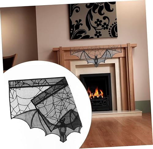 Miniatura 5 de NOLITOY Decoración de chimenea para repisa, bufanda negra, decoración de Halloween, cortina de ventana, telaraña, manto, bufanda de telaraña,
