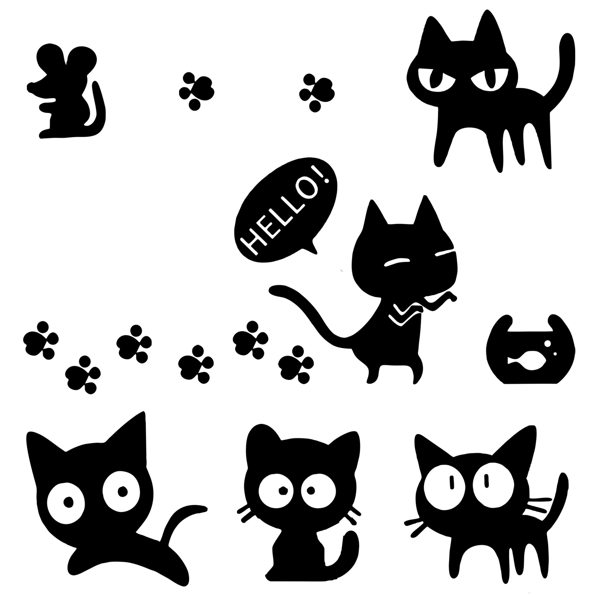 1797 Vehicle Stickers Car Decals Accessories Decorations Cute Cat Kitten Claw Mouse Rat Fish Tank PVC Funny Animal Door Bumper Laptop Windows Windshield Trunk Tailgate Waterproof Cool Black Pack of 7