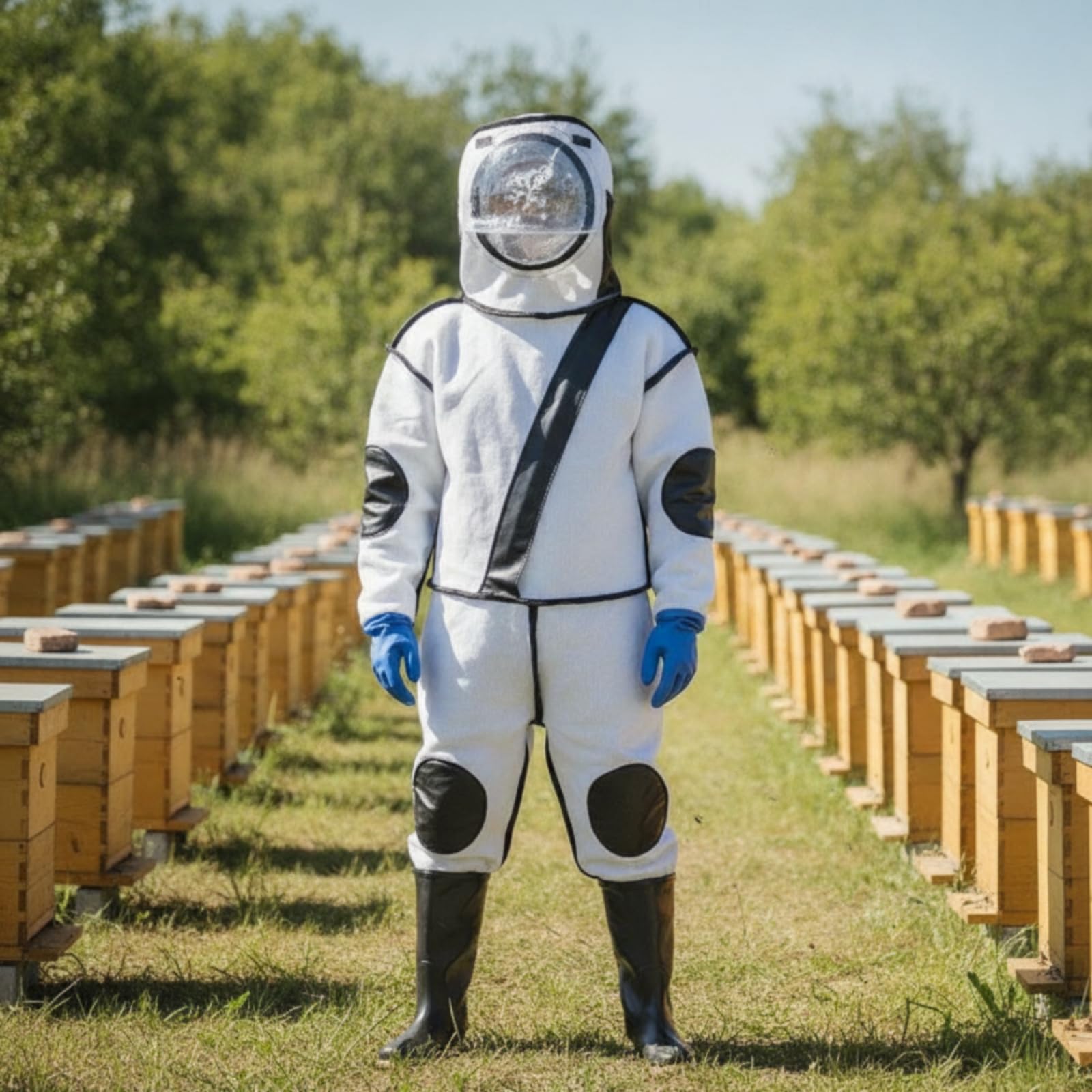 harayaa Traje Protector de Abejas Mono de Apicultor con Capucha Malla Facial Cremallera Refuerzos en y Rodillas Materiales de Malla Acero Inoxidable y Caucho