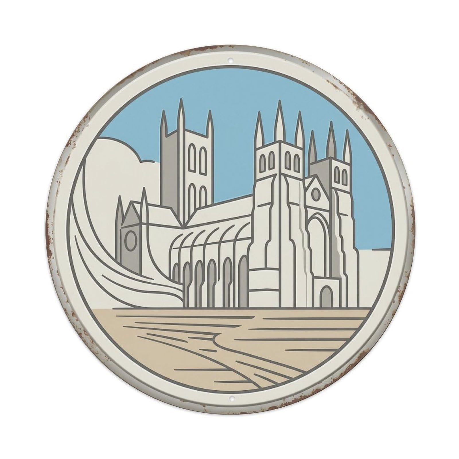 Canterbury Streamline Cathedral Travel Metal Tin Sign Plaque Wall Decor for Cafe, Club, Garden Round Metal Poster 8x8Inch