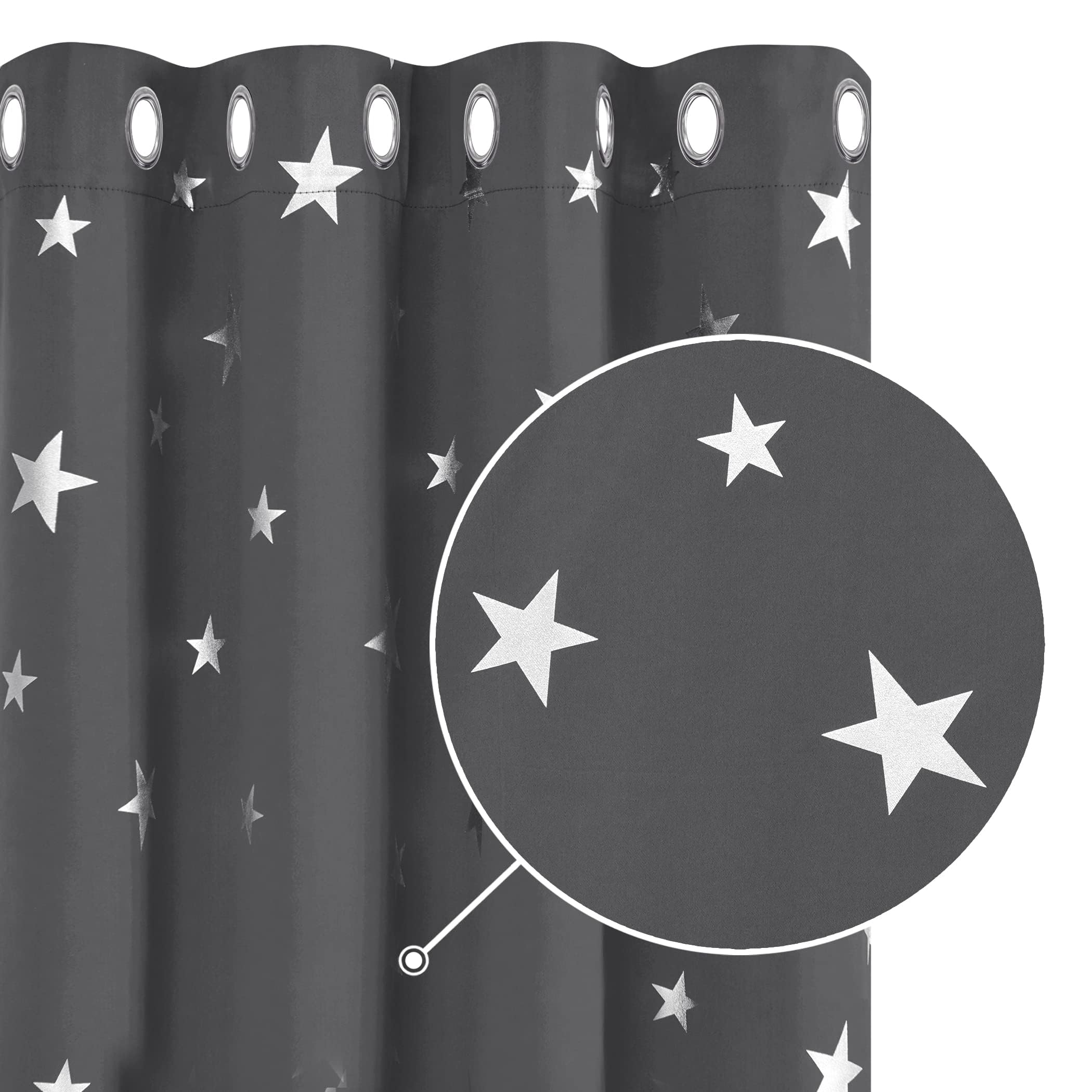 Deconovo Cortina Opaca para Ventana Dormitorio Juvenil para Habitacion Matrimonio Estilo Moderno Elegante Infantiles Estrellas Plateada 140 x 240 cm Gris Oscuro