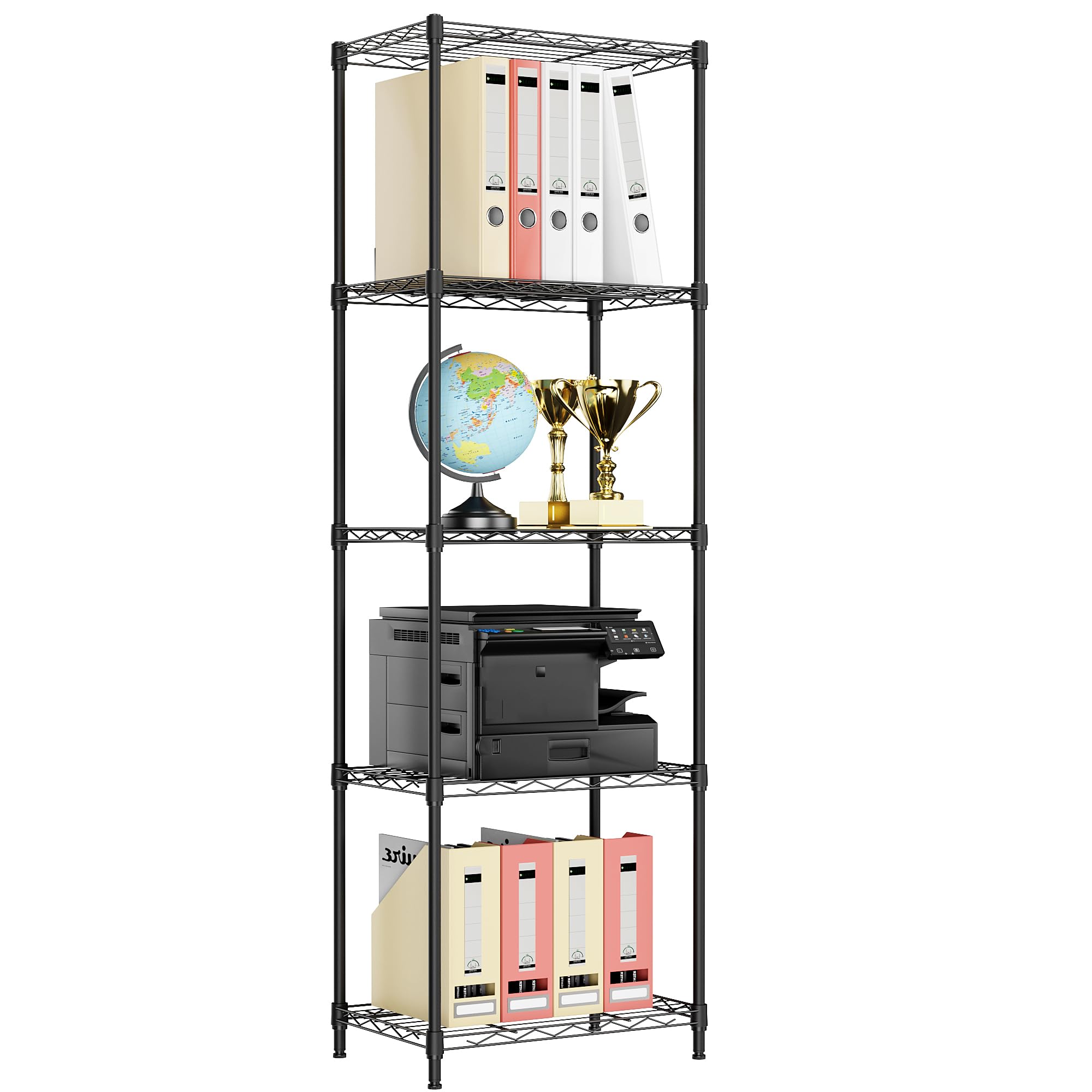M MZG Storage Shelves 5 Tier Heavy Duty Metal Storage Unit With Levelling Feet Organizer for Garage, Laundry, Kitchen 30 x 45 x 139.6 cm Black