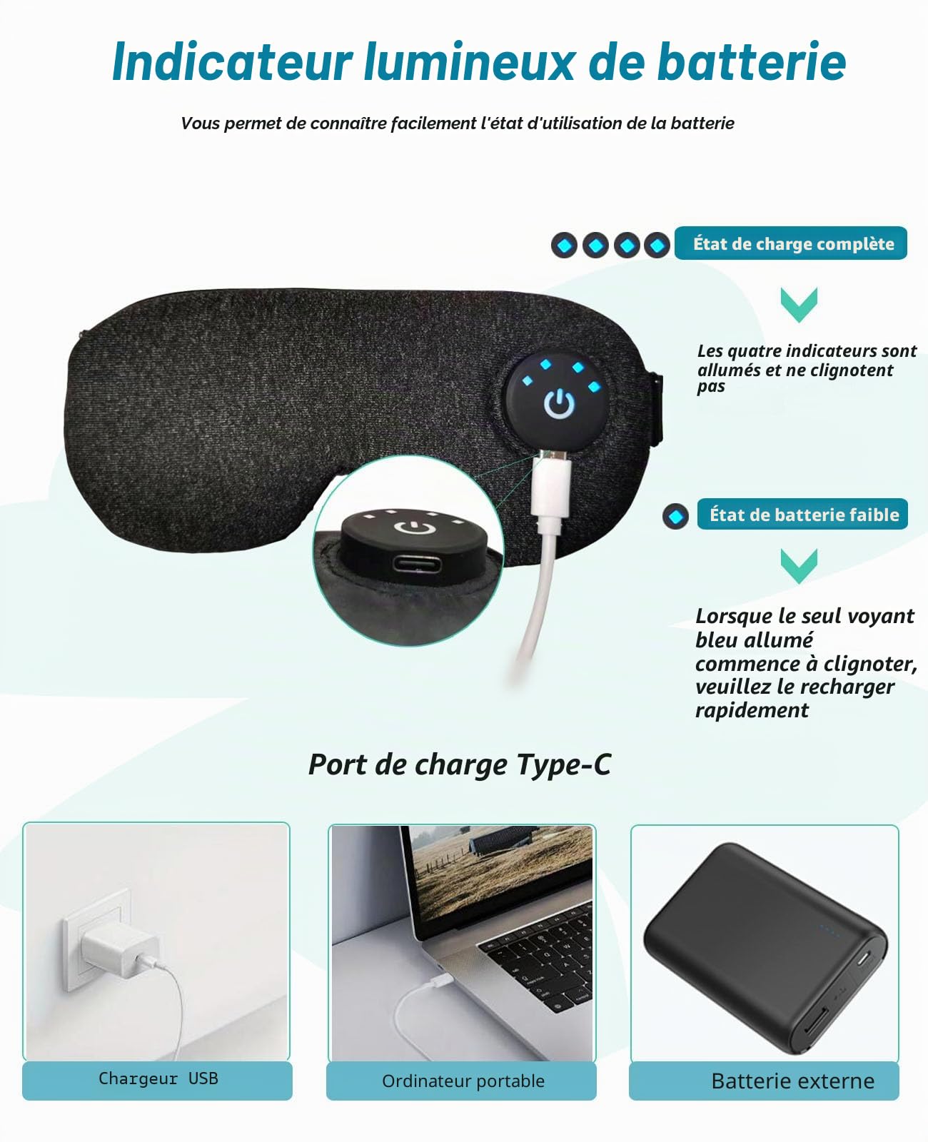 Masque Chauffant Yeux pour les yeux secs, électrique USB Masque Yeux Chauffant sans fil pour la blépharite, la Chalazion, la Fatigue Oculaire (Gris foncé)