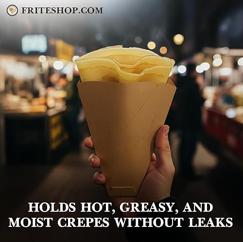 Miniatura 4 de Friteshop Eco Brown - Envolturas de crepé japonesas, conos desechables seguros para alimentos para crepes, postres, recipientes de papel resistentes