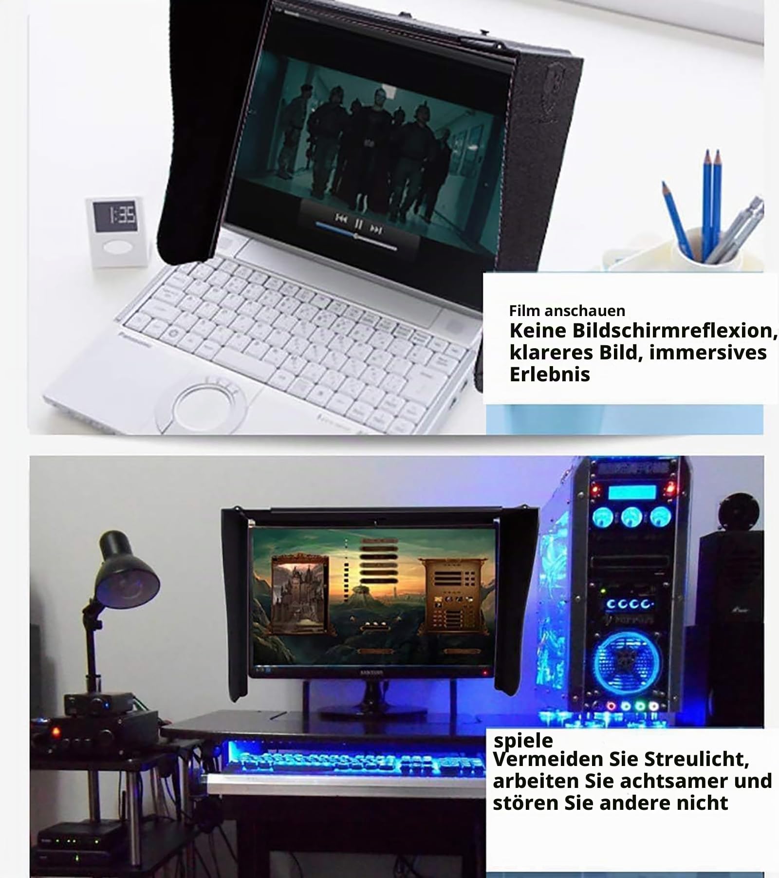 McbeAn Monitorhaube für Desktop-Computer, 29-34 Zoll Verstellbar, Tragbarer Sonnenschutz, Sichtschutz, PC-Bildschirm-Sonnenschutz, Fürs Büro, Zum Spielen