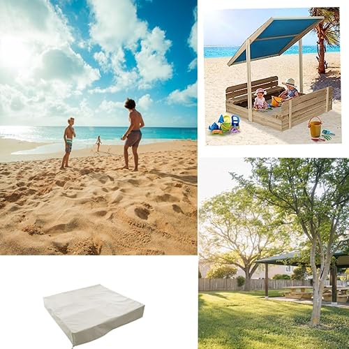Miniatura 5 de Cubierta para caja de arena, cubierta impermeable y protección solar, 420D resistente funda protectora cuadrada con cordón, caqui, 60 x 60 x 8
