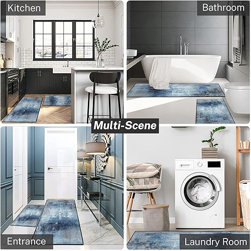 Miniatura 5 de Juego de 2 alfombras y tapetes de cocina antideslizantes y lavables, modernos para piso, pintura contemporánea, decoración abstracta de cocina