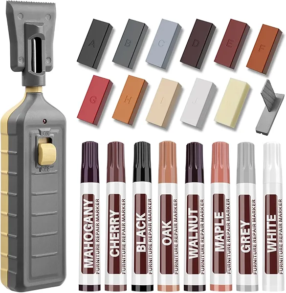 Vinyl Floor Repair Kit with Heat Pen - 11 Colors Hardwood Laminate Floor Wax Wood Furniture Touch Up Marker Linoleum Repair Kit Restore Any Scratches, Stains, Cracks, Hole for Floor, Door, Cabinet