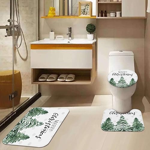 Miniatura 8 de ArtSocket Juegos de baño con árbol de Navidad con cortina de ducha y alfombras y accesorios, juegos de cortinas de ducha de paisajes de nieve de