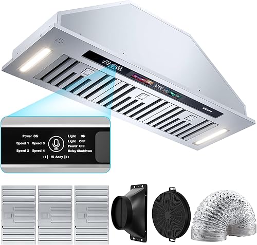 Miniatura 9 de BRANO Campana extractora de 36 pulgadas, 900 CFM control inteligente de vozgestostáctil, ventilador de escape de 4 velocidades, campana de cocina de