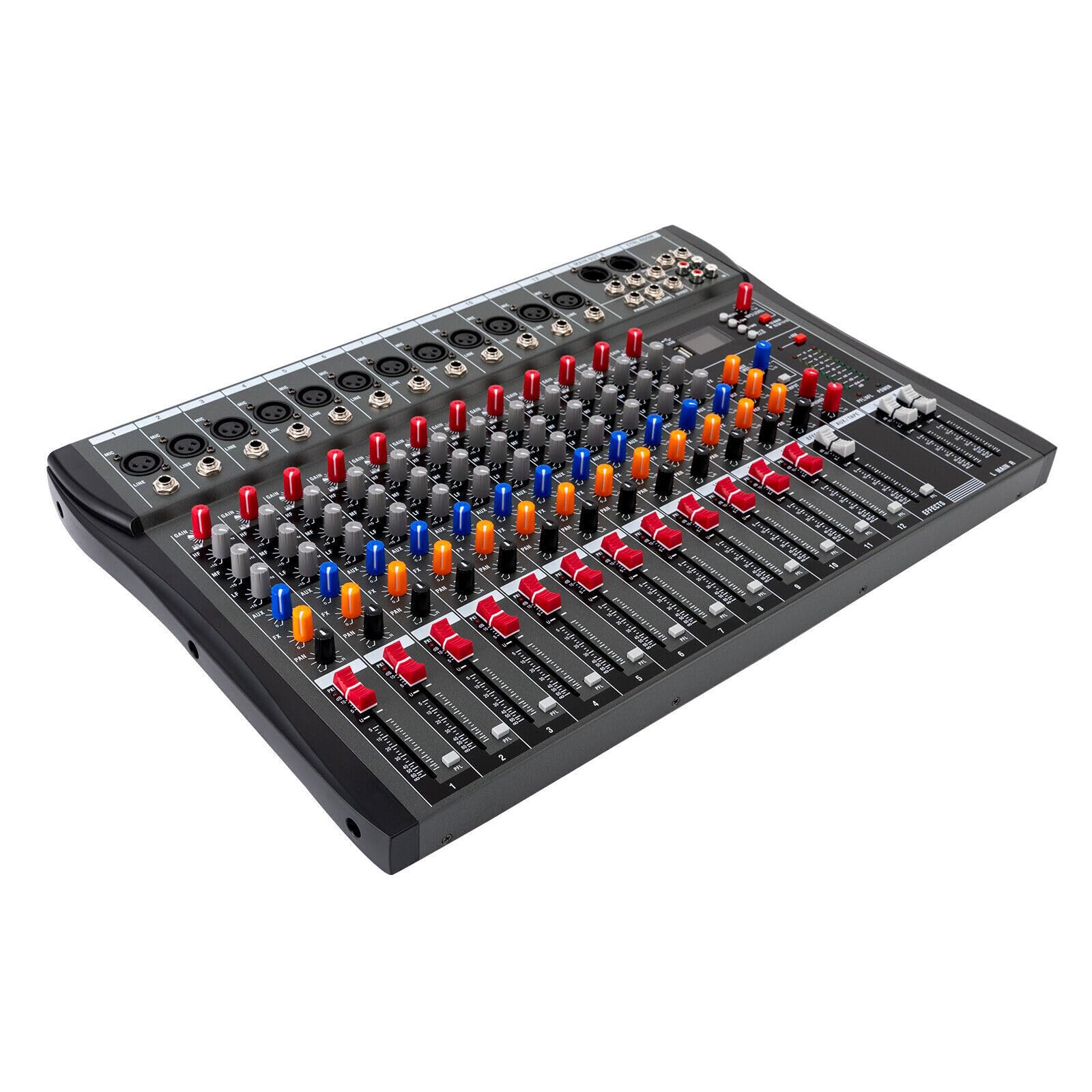Audio Mischpult Konsole Verstärker,12 Kanal Studio Mixe Live Mixer Bluetooth USB 12 Kanal Bluetooth Audio Mixer DJ Live Studio Mischpult Soundkarte USB Konsole
