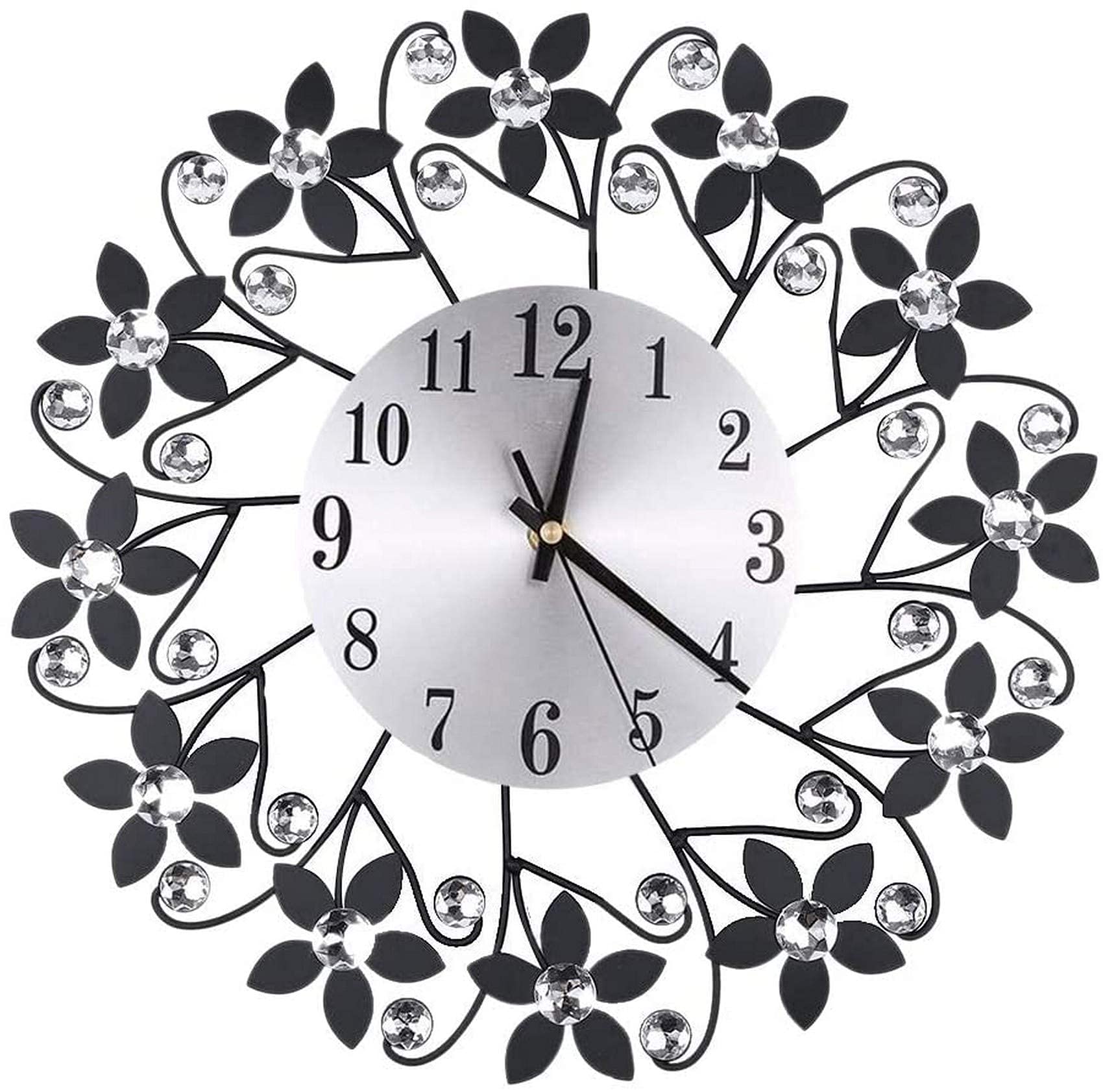 Horloge murale 3D en métal noir et argent avec chiffres arabes pour salon