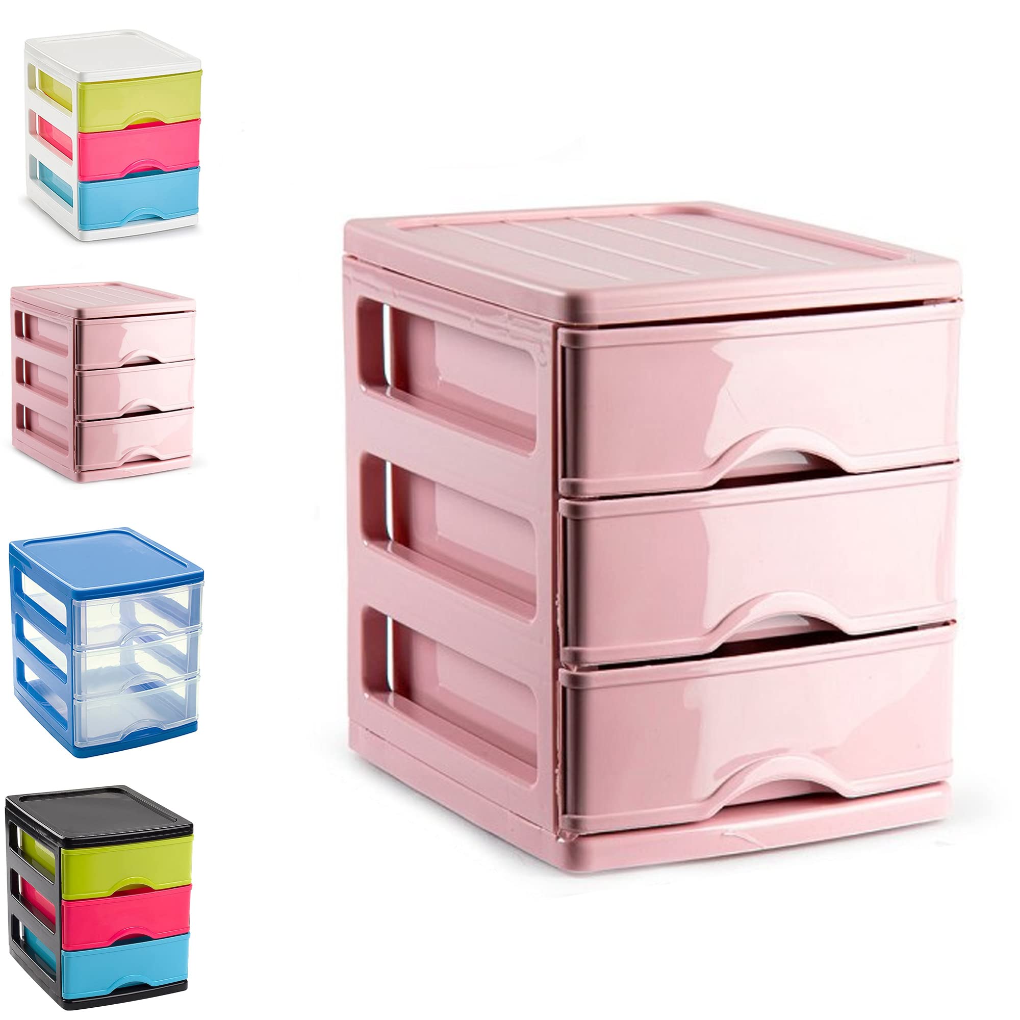 Plastific 3 Drawers (17 X 13.5 X 17Cm, Pink) Plastic 3 Drawers Desktop Storage Unit With Drawers, Stationary Arts Drawer Desktop Tabletop Organiser Storage Tower Unit For Office Bedroom Garage (17 X 13.5 X 17Cm, Pink)