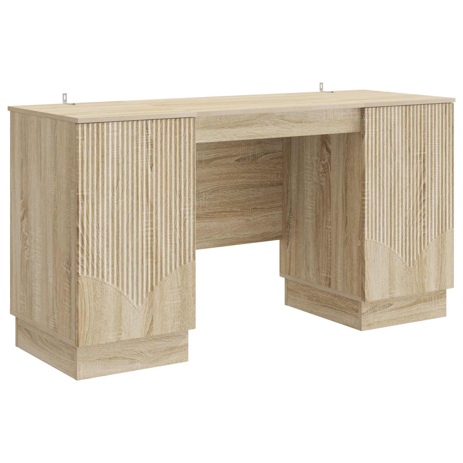 Table de travail pour bureau à domicile chêne clair avec placards fermés