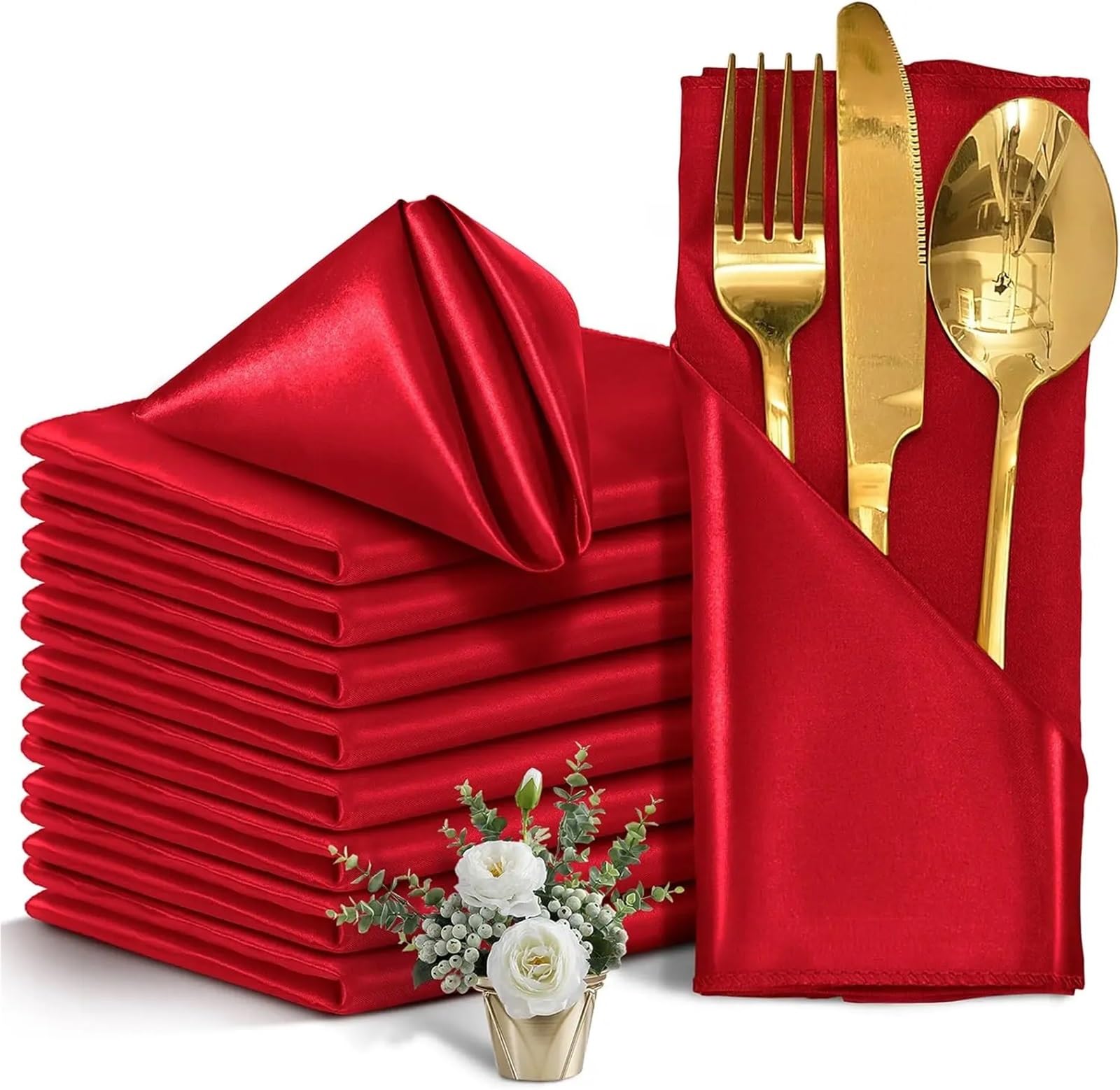 Table Napkins 24Pcs 30x30cm Satin Napkin Square Dinner Napkins Weddings Party Soft Table For Romantic Decoration(24Pcs Red)