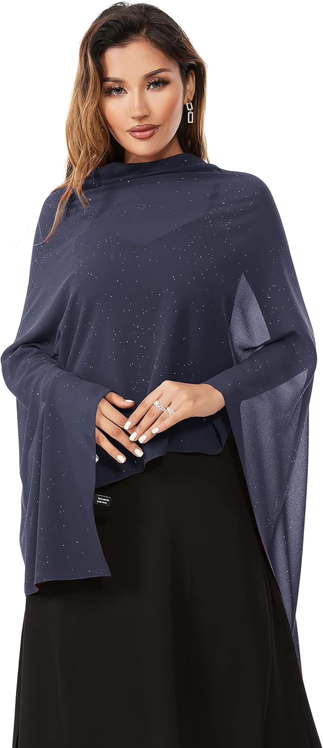 Shawls and Wraps for Evening Dresses Sheer Chiffon Women Elegant Soft Silky Sparkly Wedding Bridal Scarf - Image 2