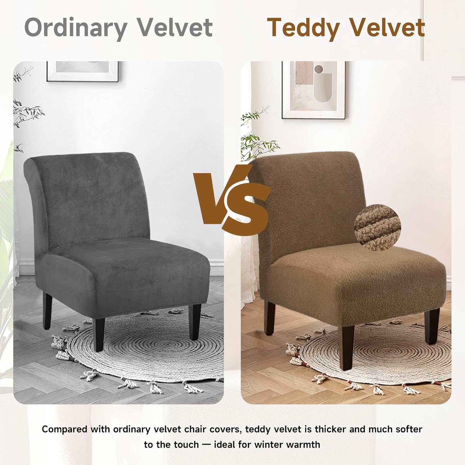 Teddy Wool Armless Accent Chair Cover Heavy-duty Soft Armless Chair Slipcover Accent Chairs Covers without Arms Warm Fuzzy Slipper Chairs Slipcover for Living Room/Bedroom/Hotel Décor (Coffee, 1)