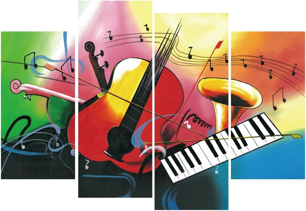 GEVES Music Notes Wall Art Violin Piano Giclee Print Canvas Paintings Artist Home Decoration Picture for Music Classroom Kid's Living Room Posters Framed Ready to Hang