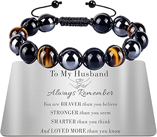 Mens Bracelets Gifts for Him Tigers Eye Bracelet Personalised Triple Protection Beaded Bracelets for Men Anniversary Valentines Birthday Gifts for Husband Boyfriend Dad Son Brother Grandson,