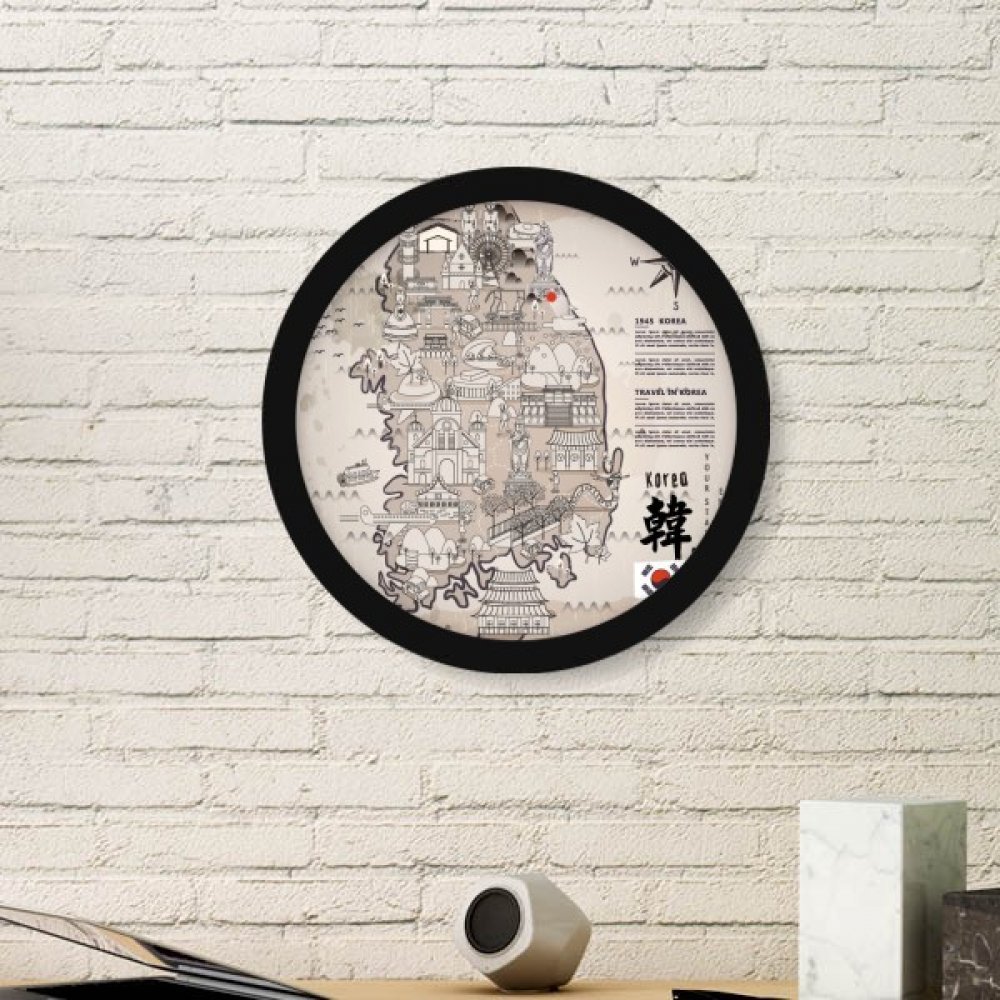 Carte Corée du Sud 1945 cadeau idéal cadre rond noir décoration murale