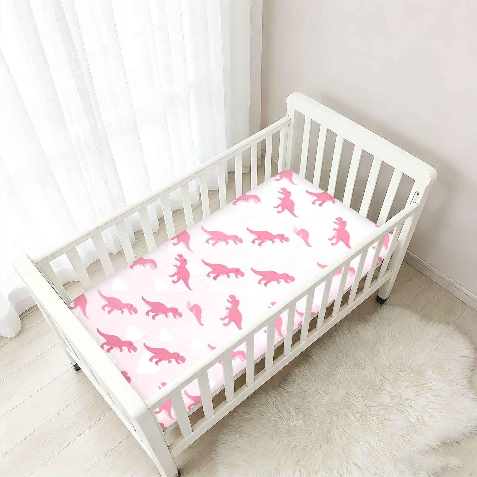 Ghothic T-rex Lenzuola per culla rosa pastello per neonati e ragazze in cotone morbido elastico per bambini materassi per bambini per decorazione della cameretta dei bambini, 1 confezione da