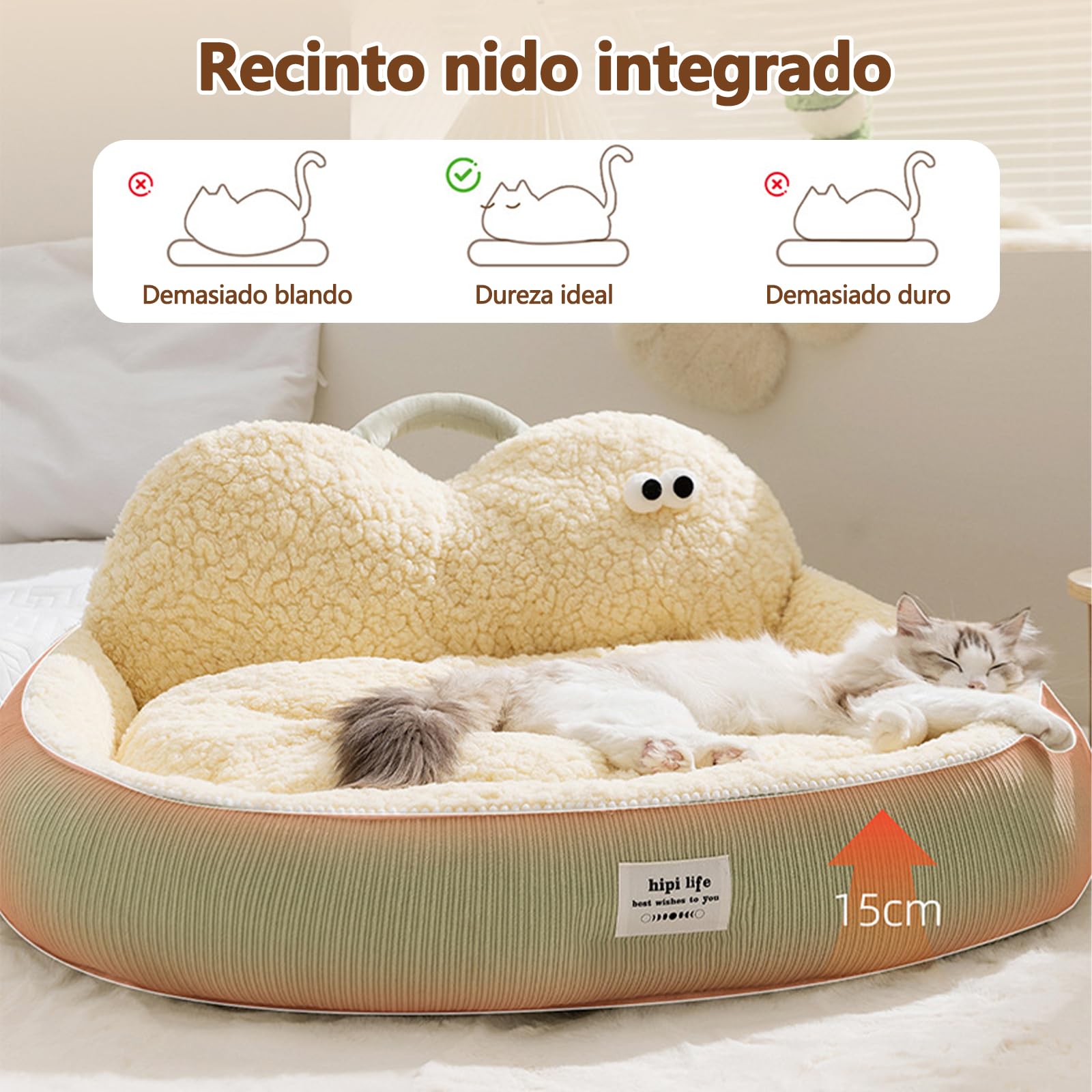 Galatée Cama Redonda Tipo Donut para Gatos, Cojín Lavable De Lujo para Perros, Sofá Mullido para Perros, Nido para Mascotas con Base Antideslizante(XL, Verde)