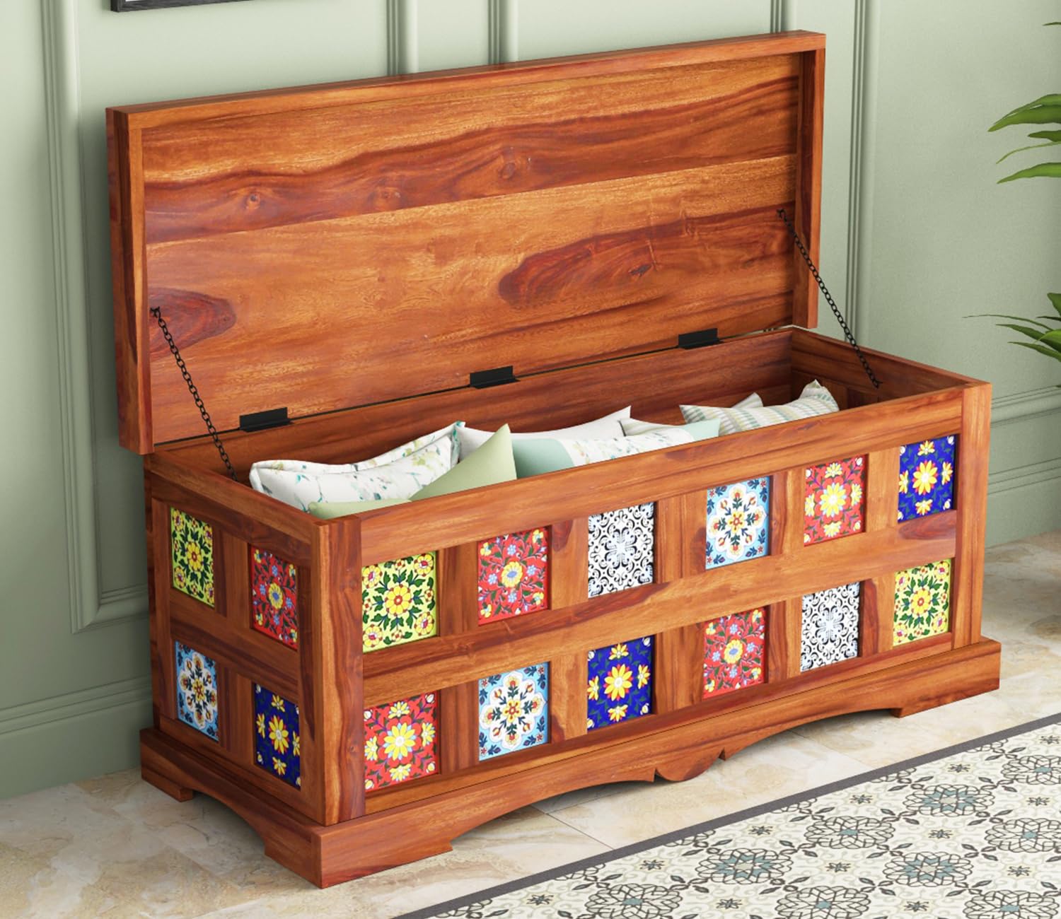 DADDYFURNITURE Solid Wood Hand Crafted Wooden Trunk Box For Bedroom. Wooden Trunk Box For Storage Living Room Furniture|. Trunks Box For Storage Large. (Honey-Tile, Size: 46x24x21 Inch)-image-18