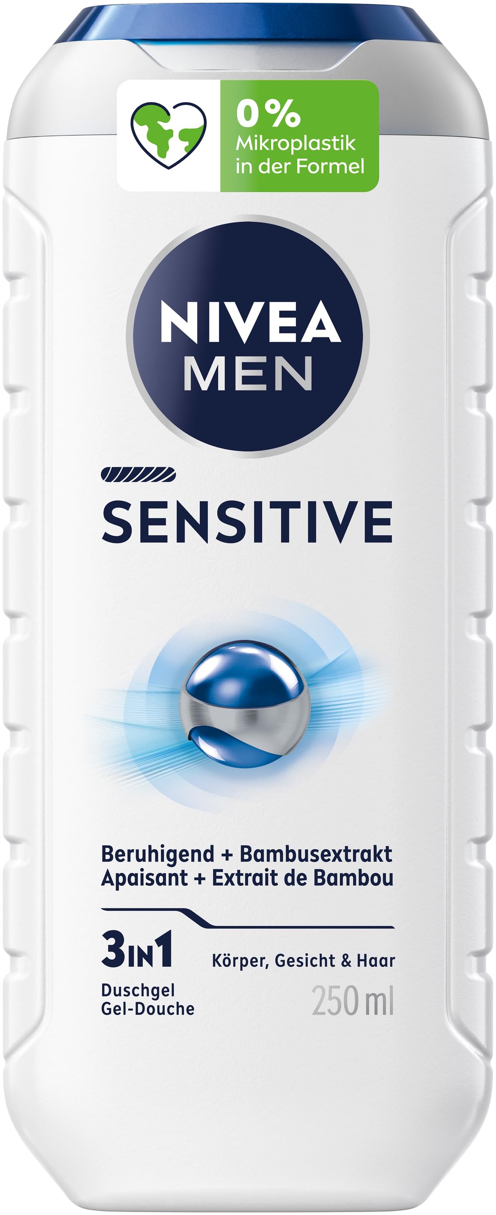NIVEA MEN Sensitive Duschgel, pH-hautneutrale Pflegedusche für Männer mit empfindlicher Haut, milde Formel mit Bambusextrakt für Körper, Gesicht und Haar (250 ml)