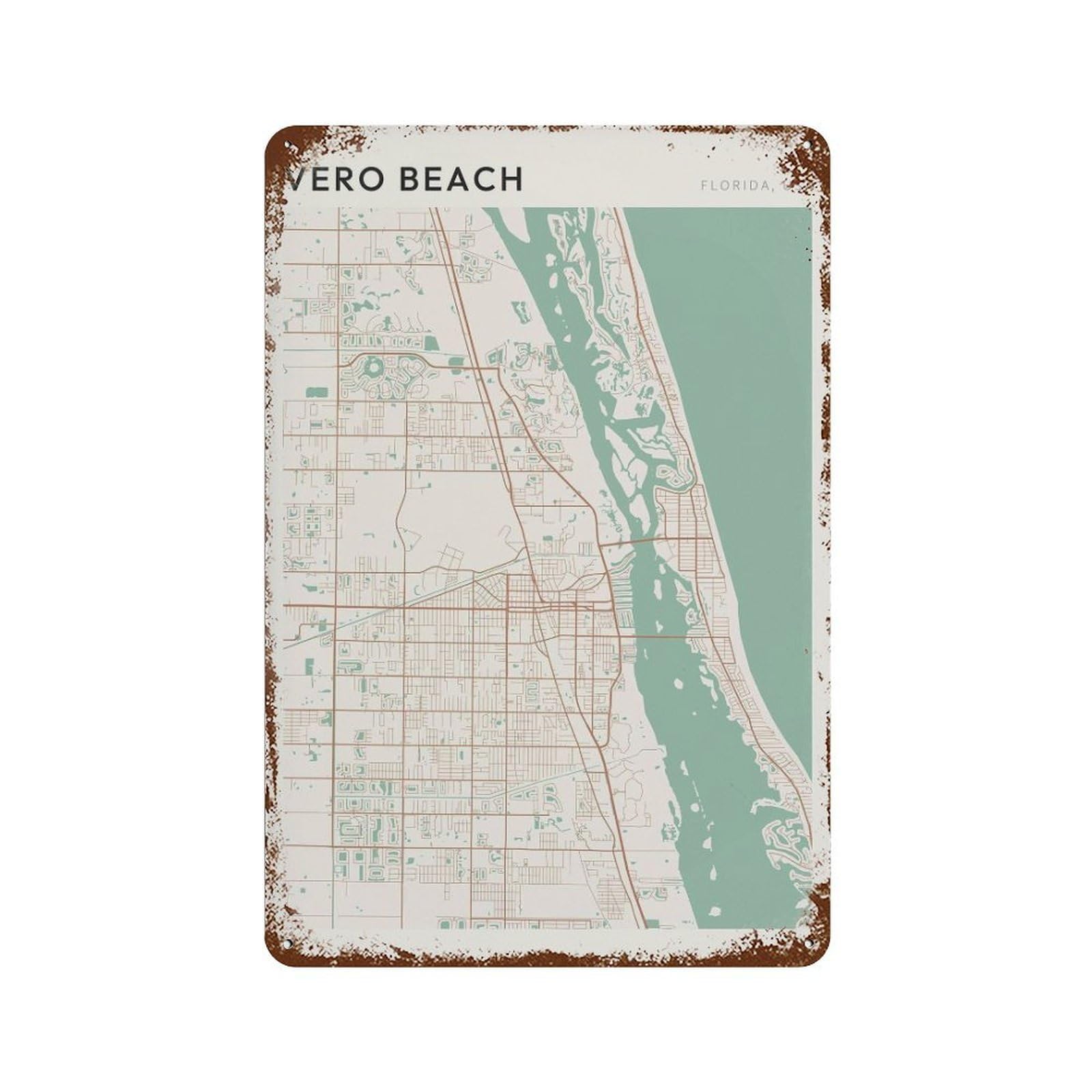 xiaoxiaoshen Vero Beach Map Florida Travel Gift Scandi Wall Decor Art Metal Tin Poster Modern Home Decor Art Home Bar Shop Decorations Vintage Sign 30x20cm