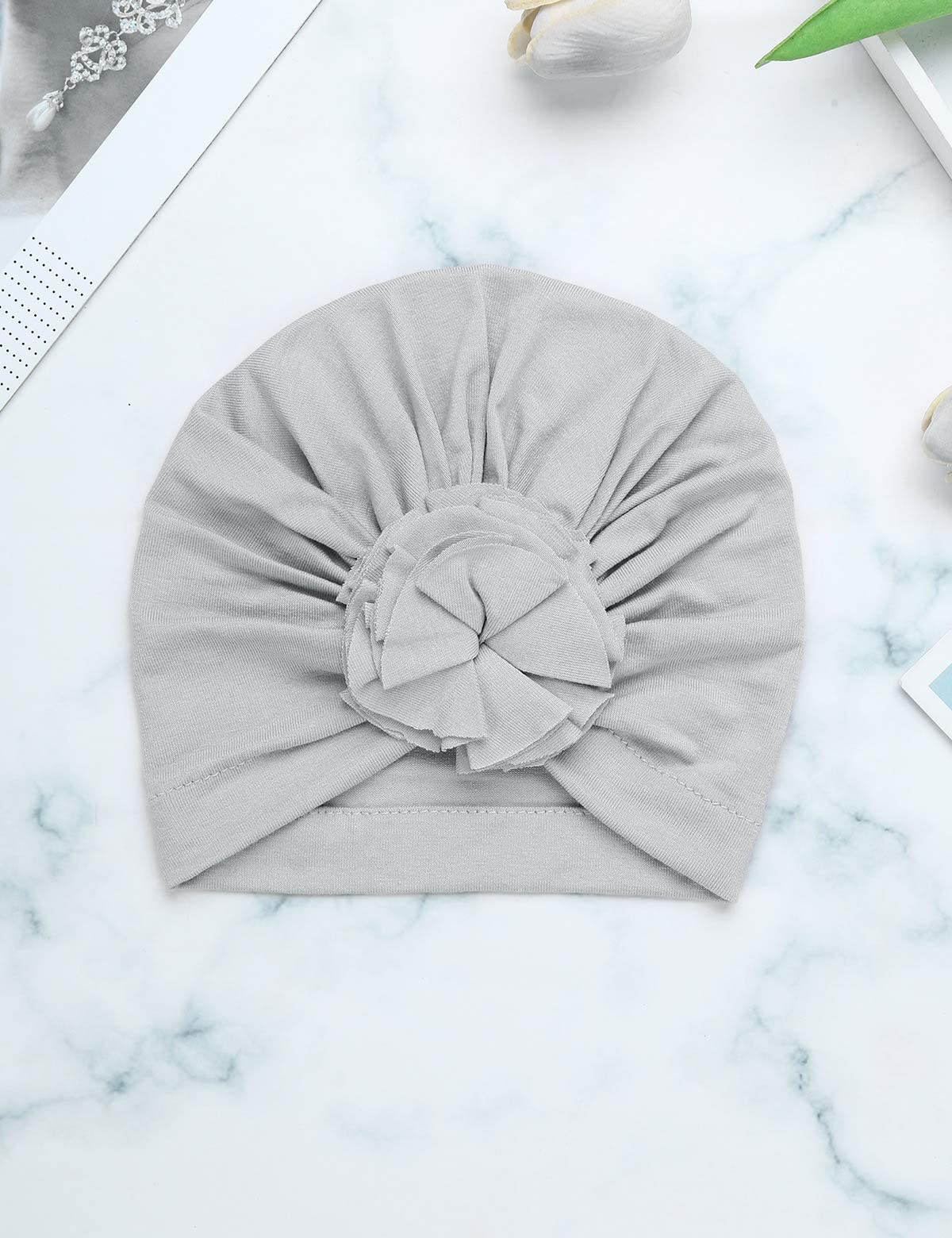 Säuglingsbaby Beanie Knoten Donut Hut Neugeborene Jungen Mädchen Baumwolle Weiche Turban Bogen Kaninchenohren Mütze Krankenhaus Kopf Wrap (Color : M Round Ruffles, Size : One Size)