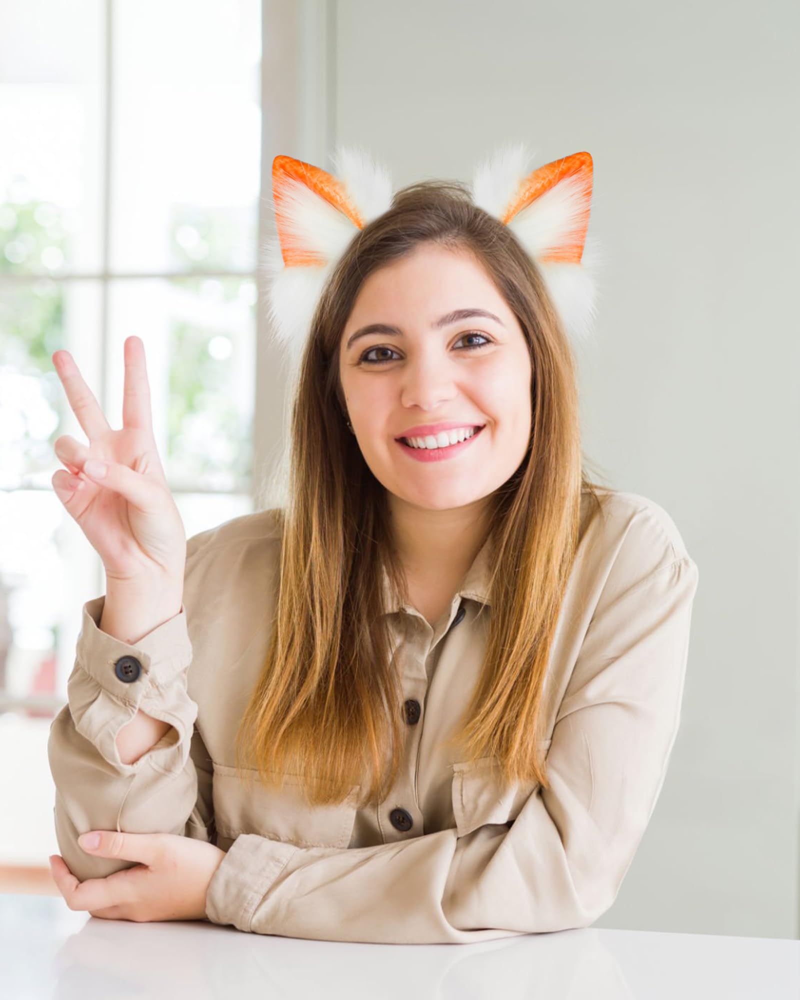 ZFKJERS Handmade Cat Ears Headband Furry Plush Animal Ear Hairband for Cosplay Costume Halloween, Party Outfit (Orange) - Image 4