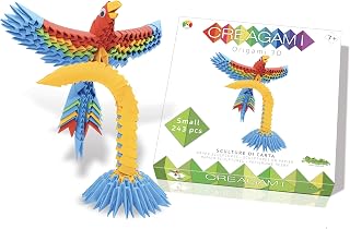 Creagami Parrot, a Colorful 243-piece 3D Origami Kit, Modular Paper Construction for Ages 7 - Adult, Large, Clear