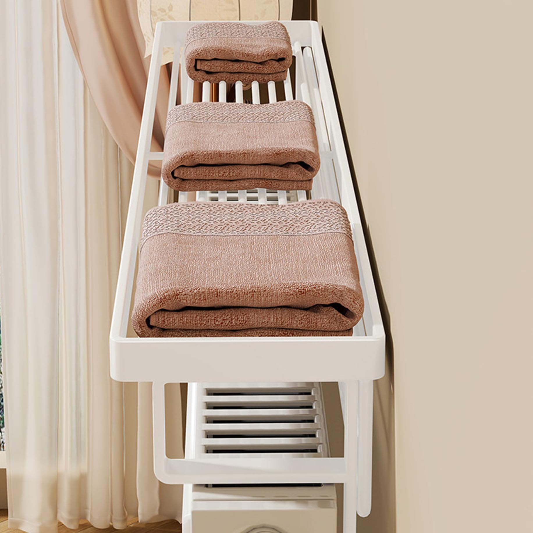 Latemeia Radiator Cover Shelf, Over Radiator Shelf - Space Saver & Multi-Purpose Drying Rack for Socks, Towels, White, 19.7 Inch, Over, Cover