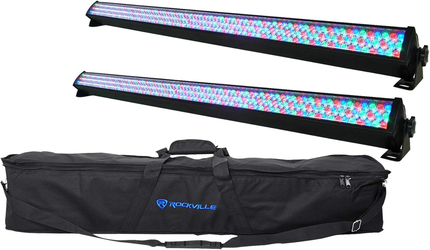 Rockville ROCKSTRIP 252 Bundle: (2) LED 5-Channel DMX RGB Color Strip DJ Wash Light Bars, RLB60 Travel Bag for Light Strips, 3-Items