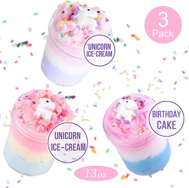 Keemanman Cloud Slime, Unicorn Galaxy Slime, DIY Slime Supplies Kit for Girls and Boys, Stress Relief Toy Scented Sludge Toy for Kids Education, Party Favor, Gift and Birthday (3 Pack)