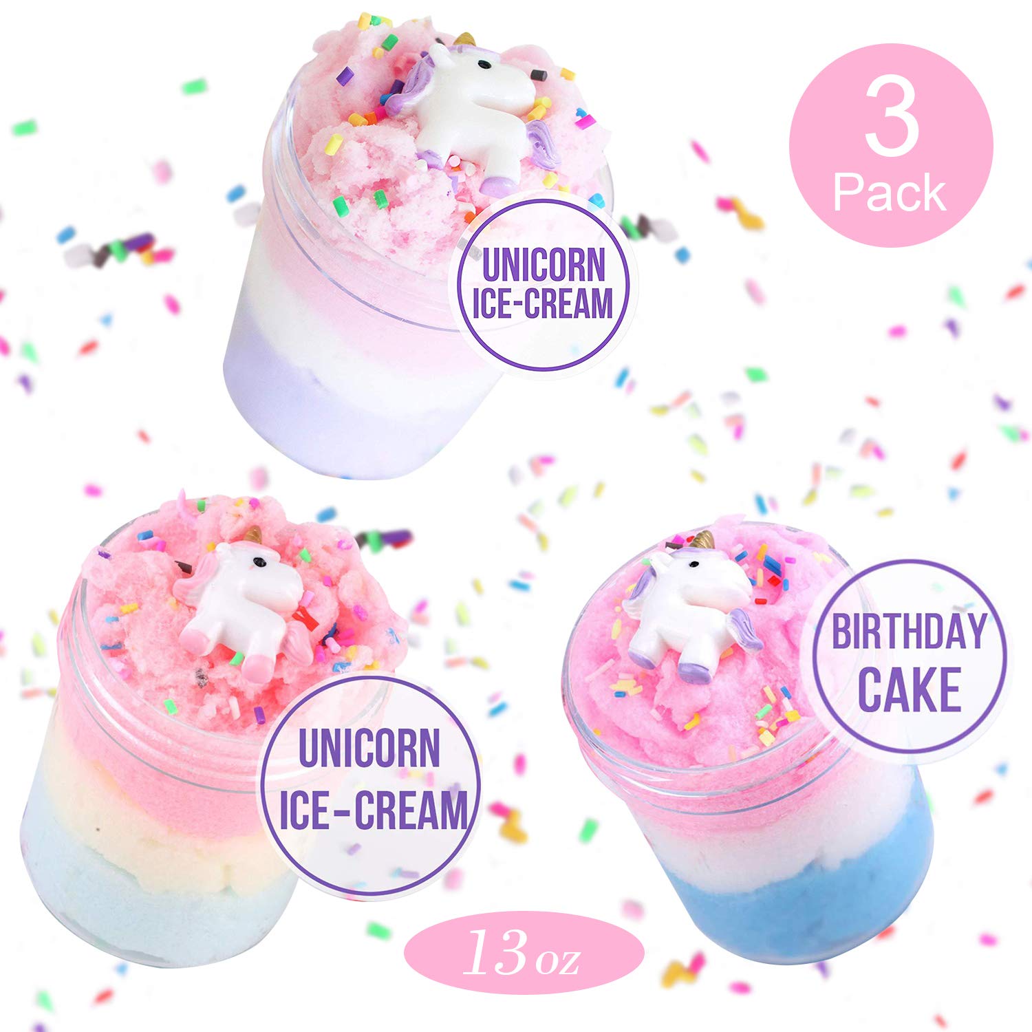 Cloud Slime, Unicorn Galaxy Slime, DIY Supplies Kit for Girls and Boys, Stress Relief Toy Scented Sludge Toy for Kids Education, Party Favor, Gift and Birthday (3 Pack)