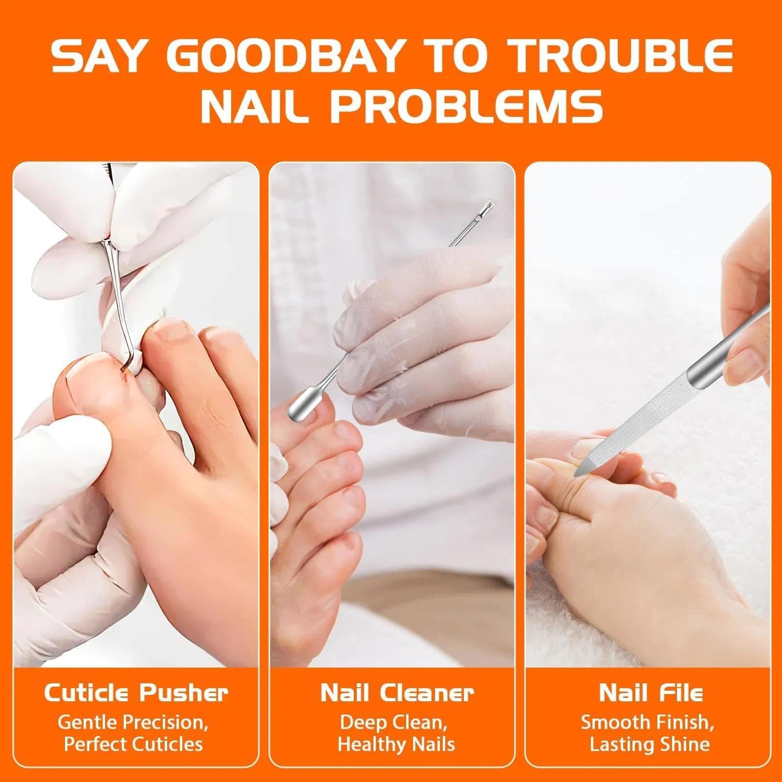 Coupe Ongle Set Professionnel, 6PCS Kit Pedicure pour Pied avec Manche en Bois Antidérapant et Verrou de Sécurité, Coupe-Ongles Pied pour Personnes Âgées pour Ongles Épais, Durs et Incarnés