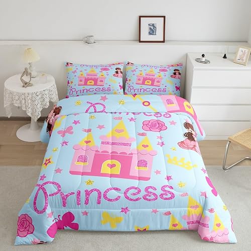 Girls Castle 3 Pcs King Size Comforter Set,Butterfly Floral Down Alternative Adu