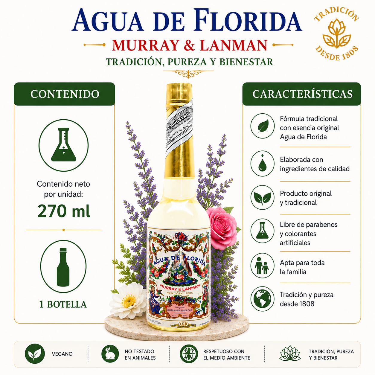 Florida Agua de Perú Original 270ml Murray Y LanMan Amarilla