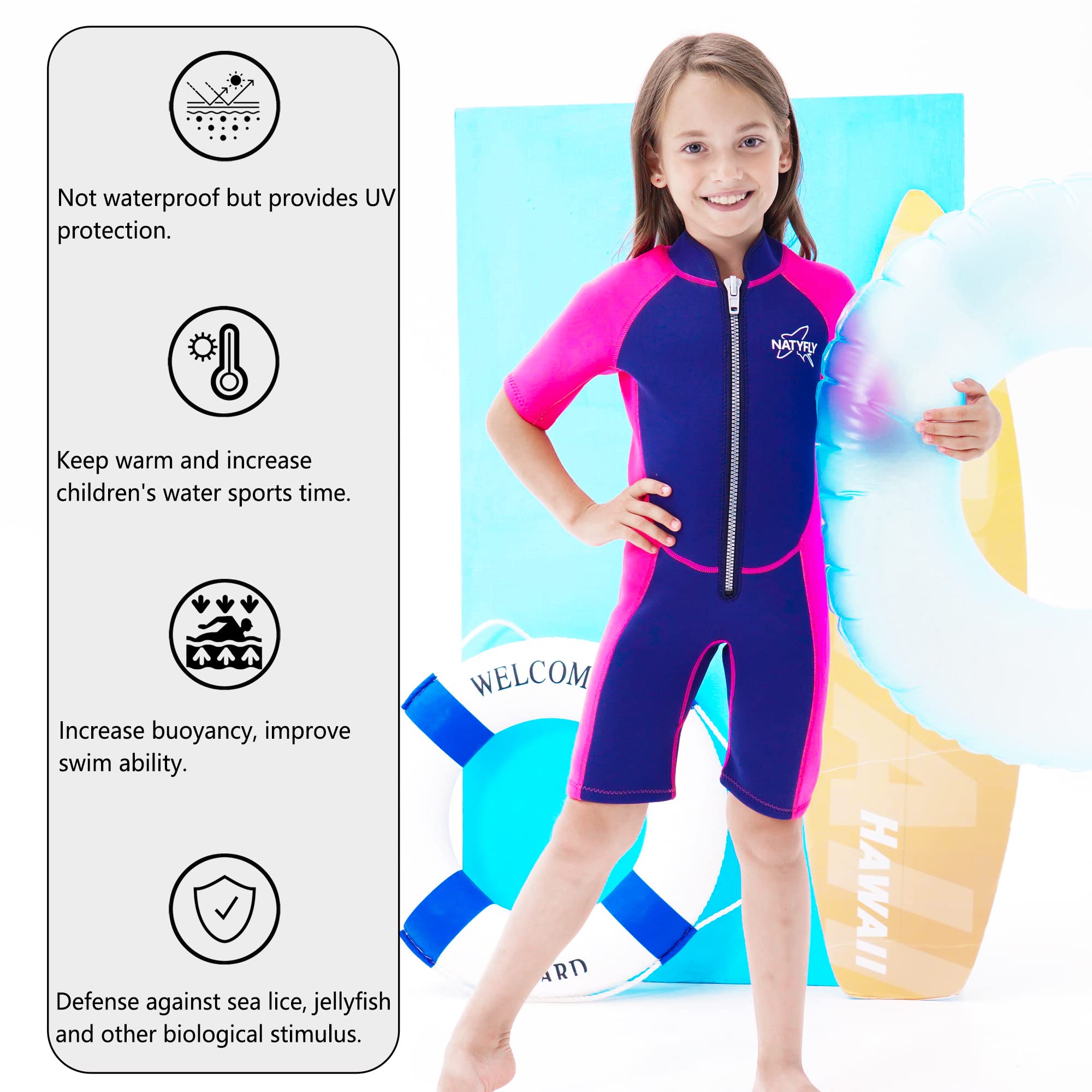 Kids Shorty kombinezon neoprenowy, 2,5 mm, dla dzieci, z neoprenu, termiczny, ochrona przed promieniowaniem UV, dla dziewcząt i chłopców, jednoczęściowy strój kąpielowy (różowy, 4 lata)