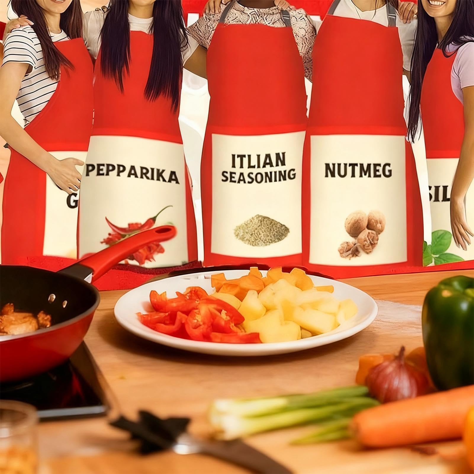 Gewürz Halloween Kostüm 6er Set Leichte Verstellbare Kostüme | Schürzen Und Würzmittel Mit Aufdruck Von Gewürzen Für Partys Events Rollenspiel Essen Pizza Frauen Und Team