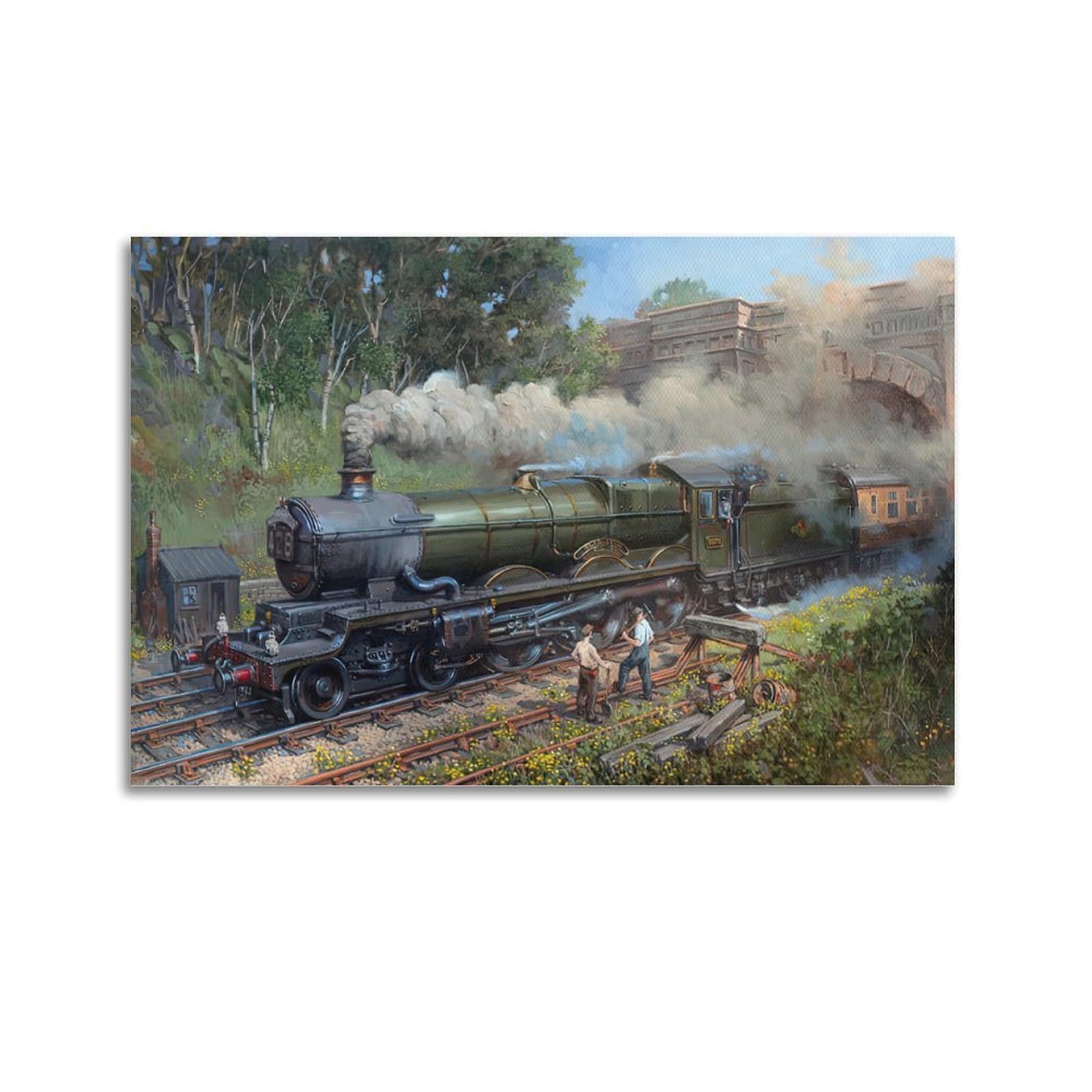 HUIYHB Vintage Green Steam Train Poster Grey Smoke Poster Decorative Painting Canvas Wall Posters And Art Picture Print Modern Family Bedroom Decor Posters 12x18inch(30x45cm)