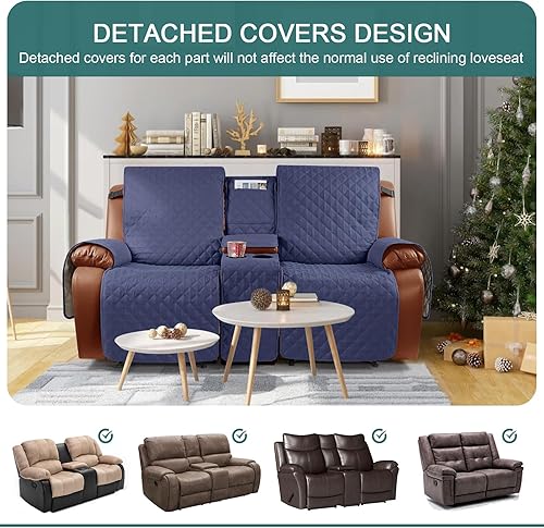 Miniatura 3 de Ruaozz Funda impermeable para sofá biplaza reclinable con consola, funda de sofá antideslizante para mascotas para sofá reclinable doble dividido