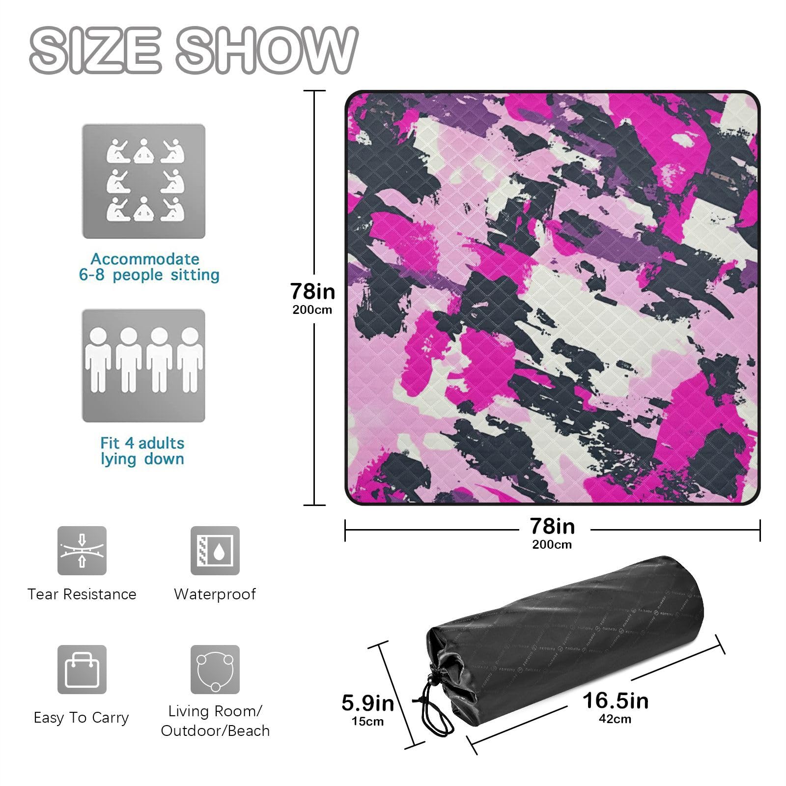 Army Hot Pink Camouflage Outdoor BlanketPackableOutdoor PartyBeach Matfor Ground