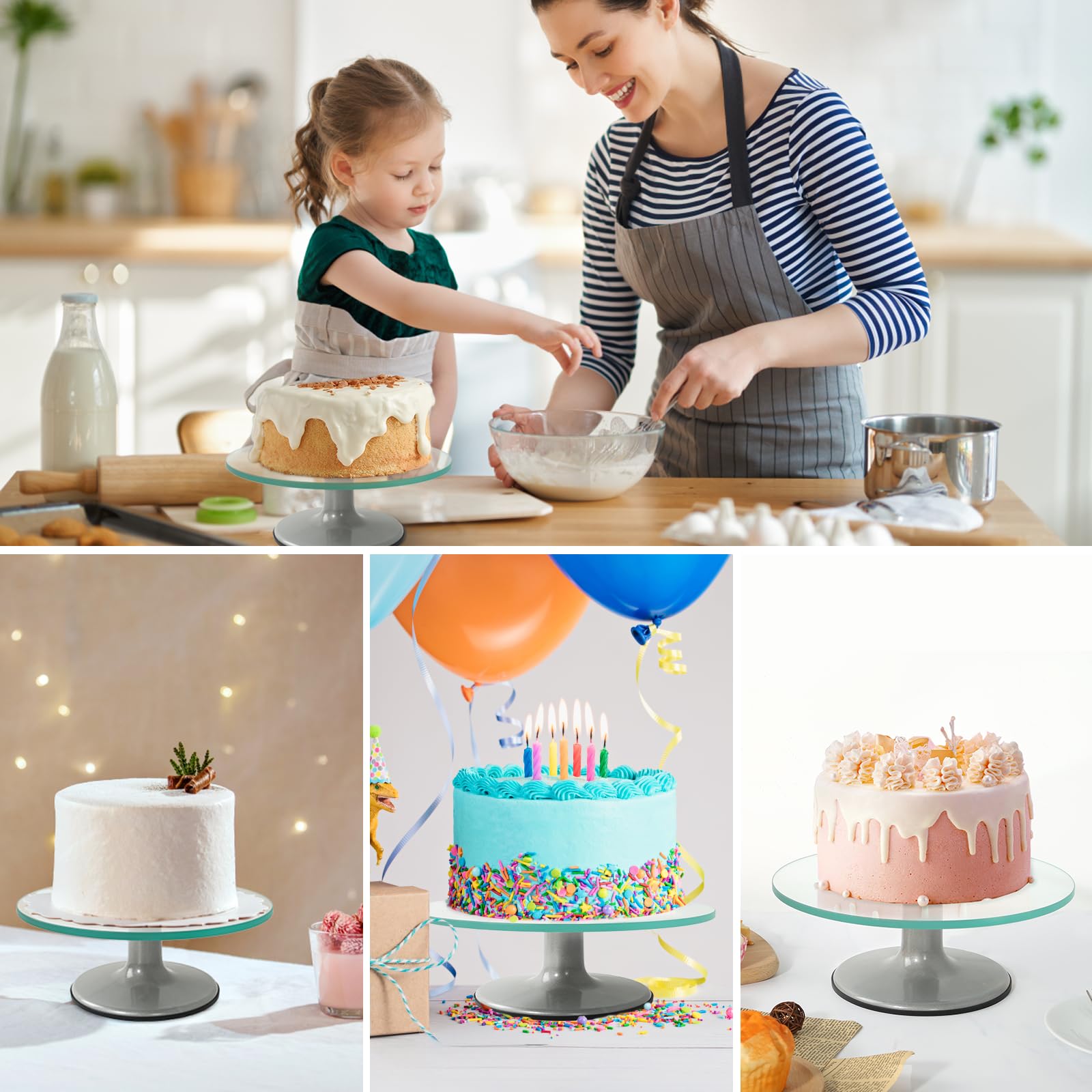 Uten Kit de Pâtisserie, 33 pcs Fournitures de Décoration de Gâteaux avec Plateau Tournant en Verre, Poche à Douille, Embouts de Passepoil, Outils de Cuisson
