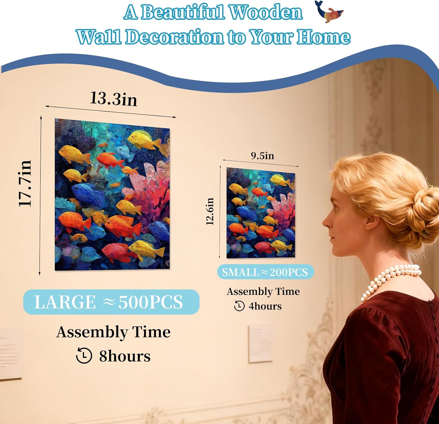 MEATRN Wooden Puzzles for Adults - Oil Painting Fish 500 Pieces Jigsaw Puzzle with Exquisite Wooden Box Packaging, Premium Gift for Puzzle Art Lovers, Fun Challenge Family Game, 13.3x17.7in