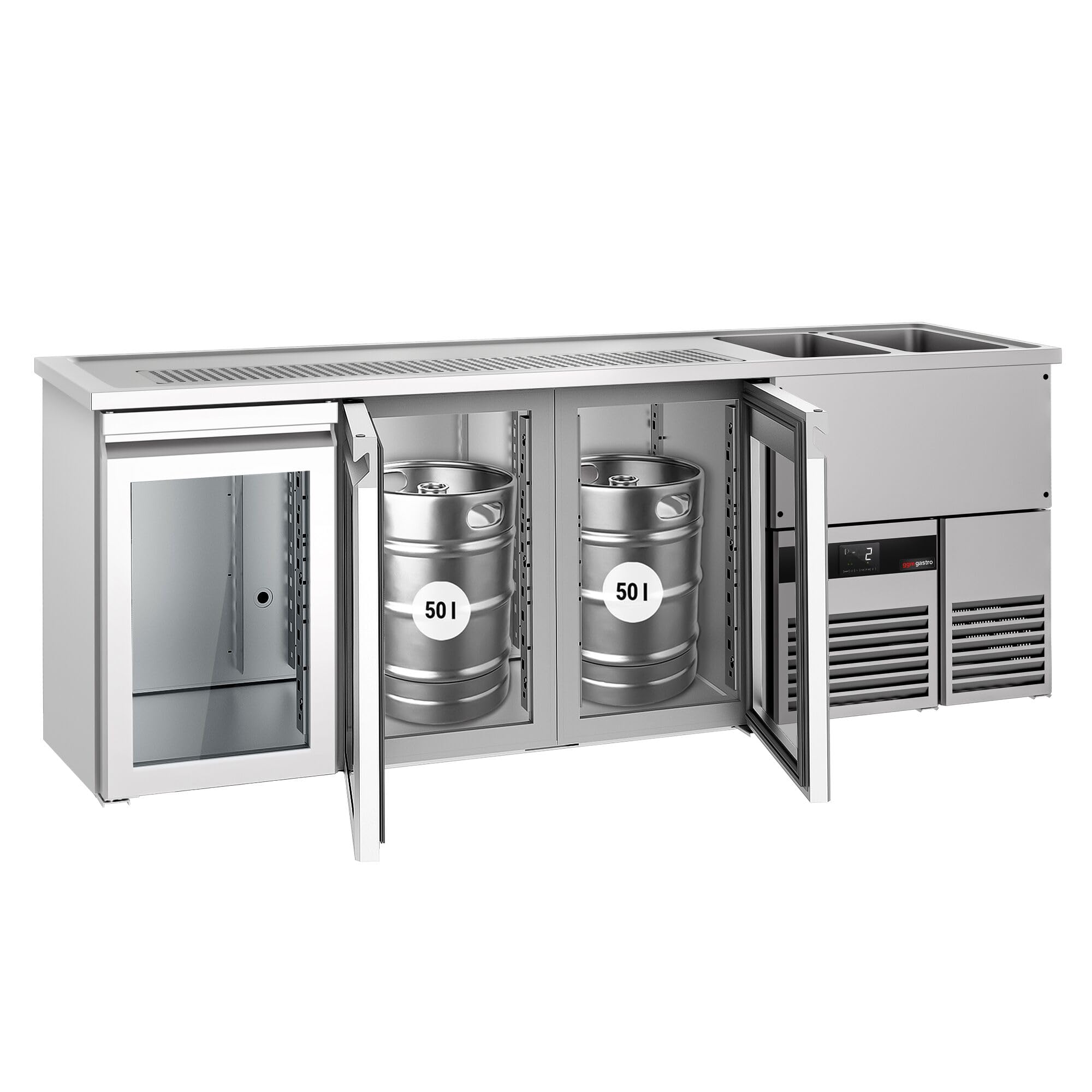 GGM Gastro | BRF257D#3#GT | Biertheke PREMIUM - 2500x700mm - 3 Glastüren