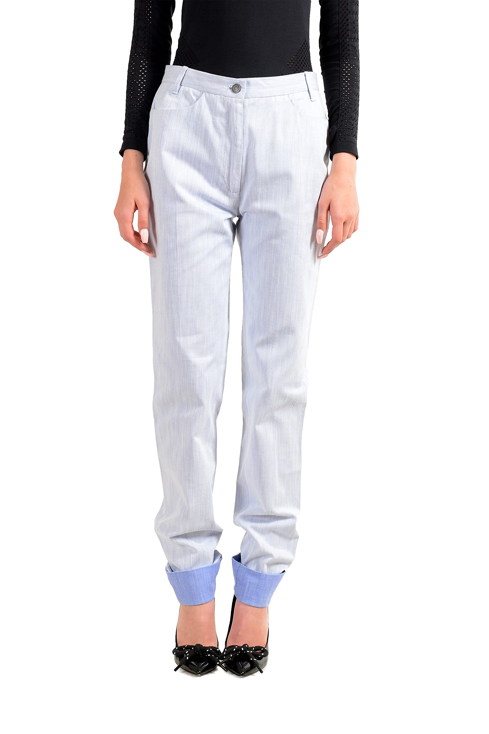 Viktor & RolfWomen's Light Blue Wash Denim Straight Leg Pants US S IT 40